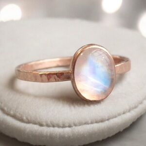 Rainbow Moonstone Rose Gold Ring. New.